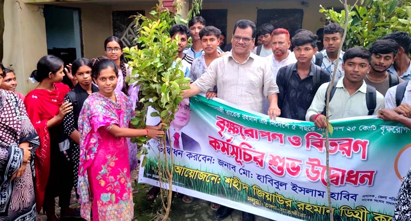 দলুয়া শহীদ জিয়াউর রহমান কলেজে বৃক্ষরোপণ ও চারা বিতরণ করলেন জেলা পরিষদ প্রশাসক হাবিব