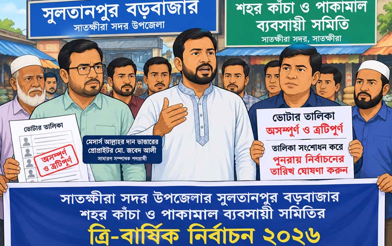 সুলতানপুর বড়বাজার ব্যবসায়ী সমিতির নির্বাচনে অসম্পূর্ণ ভোটার তালিকা সংশোধন করে নির্বাচনের দাবি